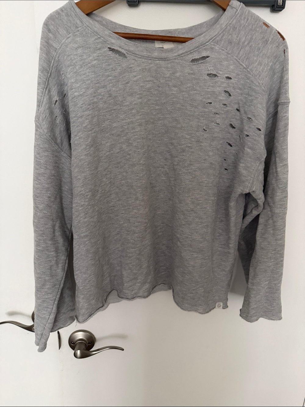 Treasure & Bond Distressed Lightweight Gray Pullover Sweatshirt